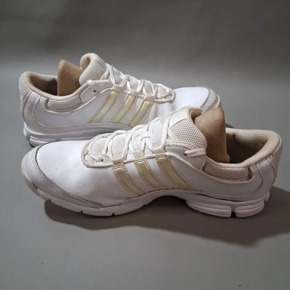 Adidas Womens Running Shoes White Gold Sneakers Size 9.5 Athletic Low Top 2016